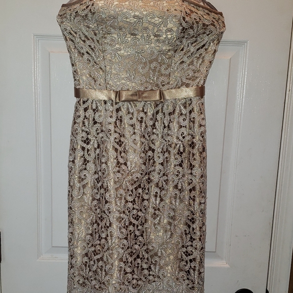 Cache Strapless Gold Midi Embroidered Dress - Picture 2 of 10